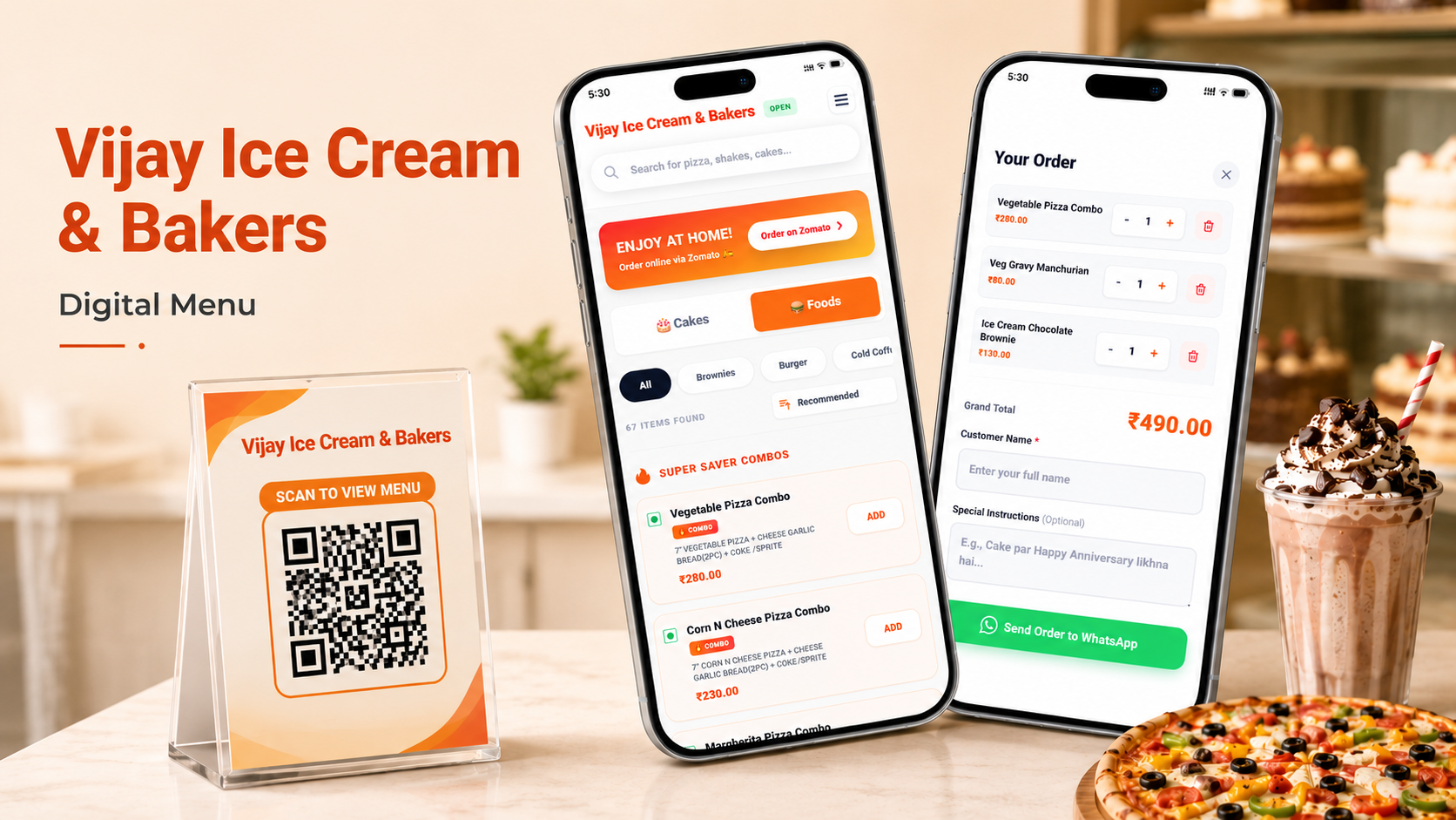 Vijay Ice Cream & Bakers – QR Digital Menu System — website screenshot, a project by Solvemade