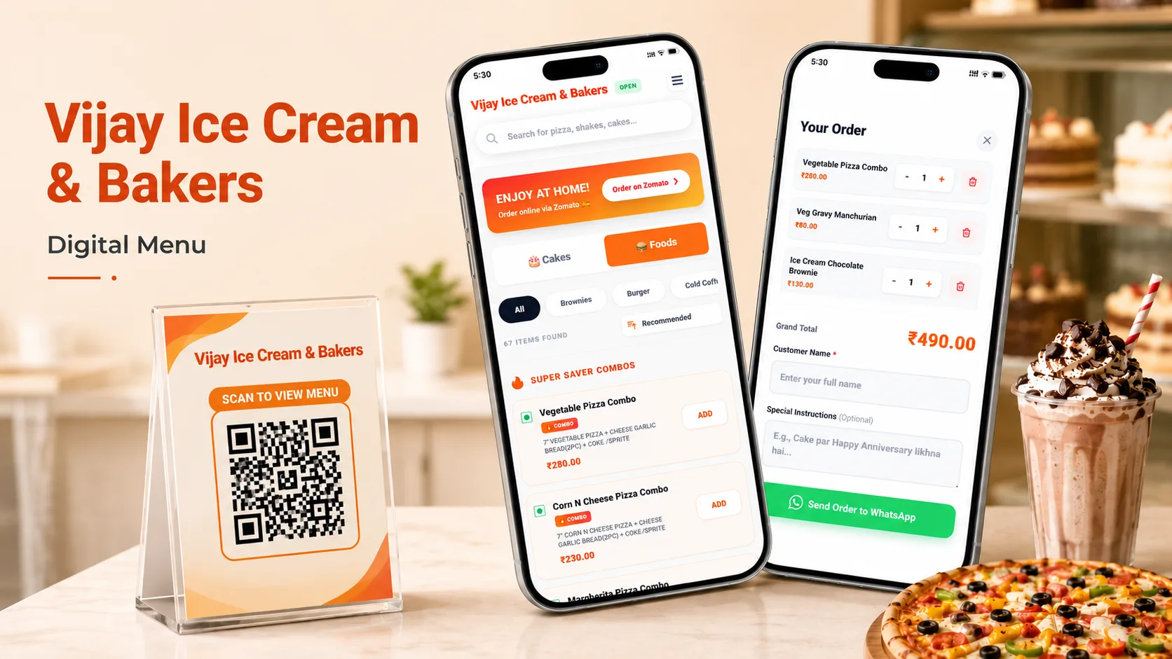 Vijay Ice Cream & Bakers – QR Digital Menu System — website screenshot, a project by Solvemade
